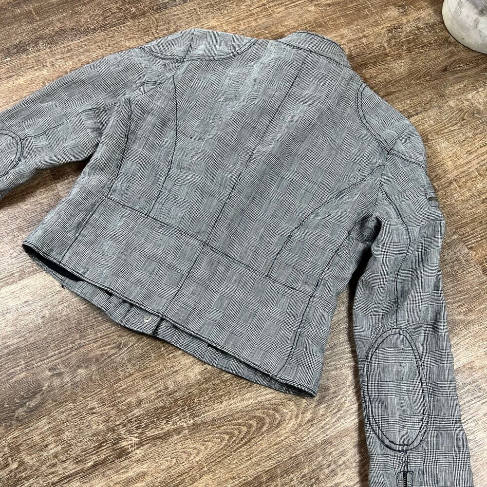 Vintage Polo Ralph Lauren Women's 100% Linen Blazer Jacket Moto Plaid - Picture 3 of 8